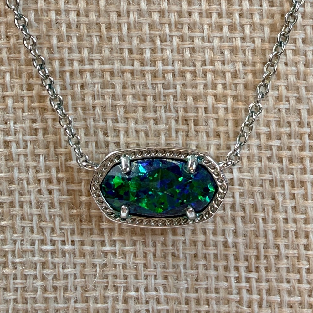 Kendra Scott Elisa Blue Green Opalite Pendant Necklace Silver Tone Adjustable